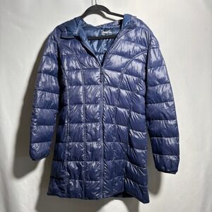 AVENTURE Navy Blue Quilted Hooded Polyester Fill Puffer Jacket Womens M Hooded